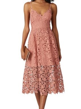 New ASTR The Label Mauve Pink Eyelet Lace A-Line Midi Dress Blush Pink Large